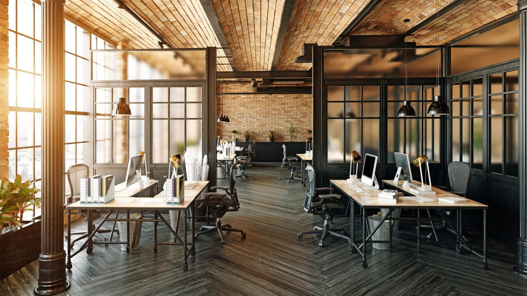 Modern CPA firm office with open floor plan and glass meeting rooms